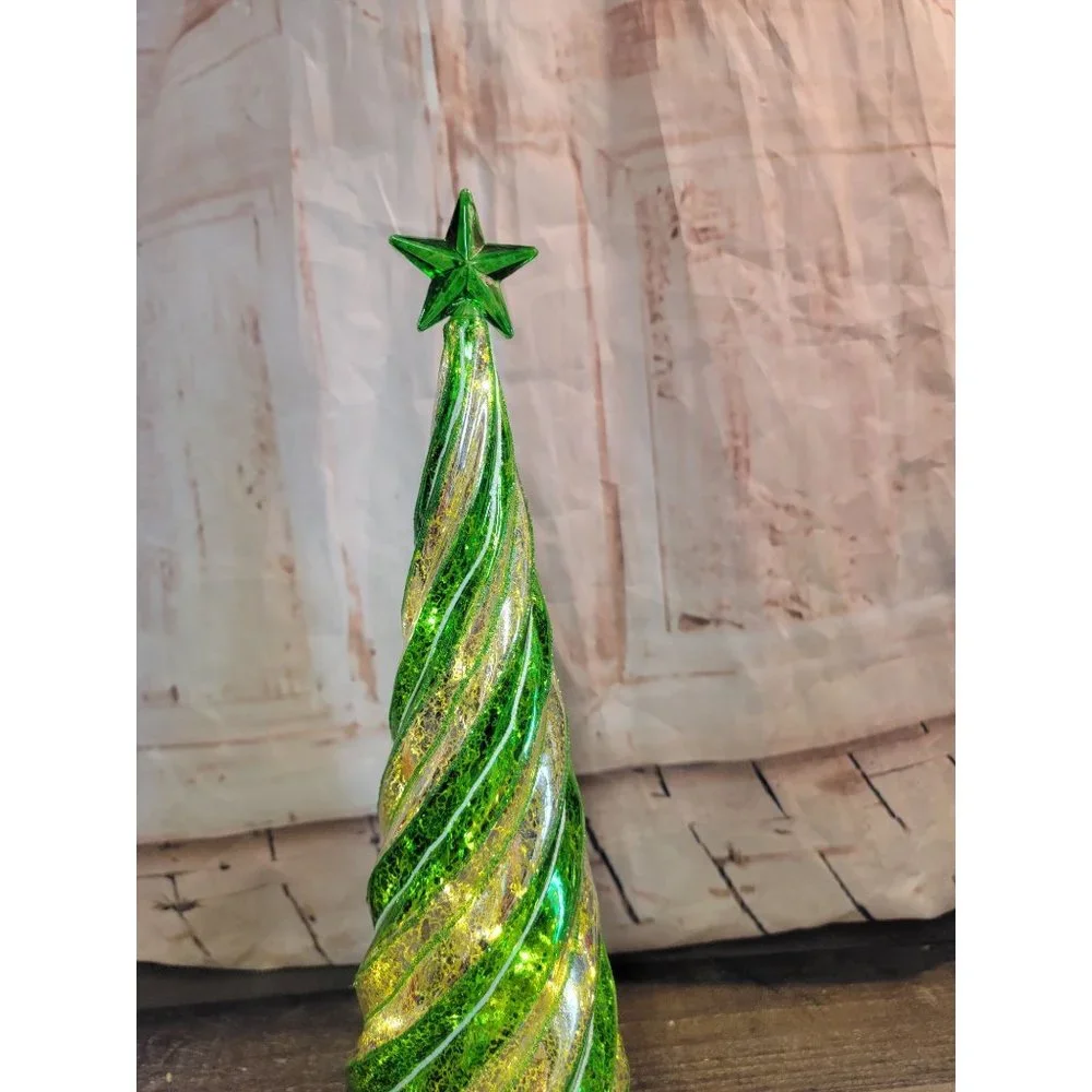Green striped crackle tree Xmas star‎ Decor figure light up